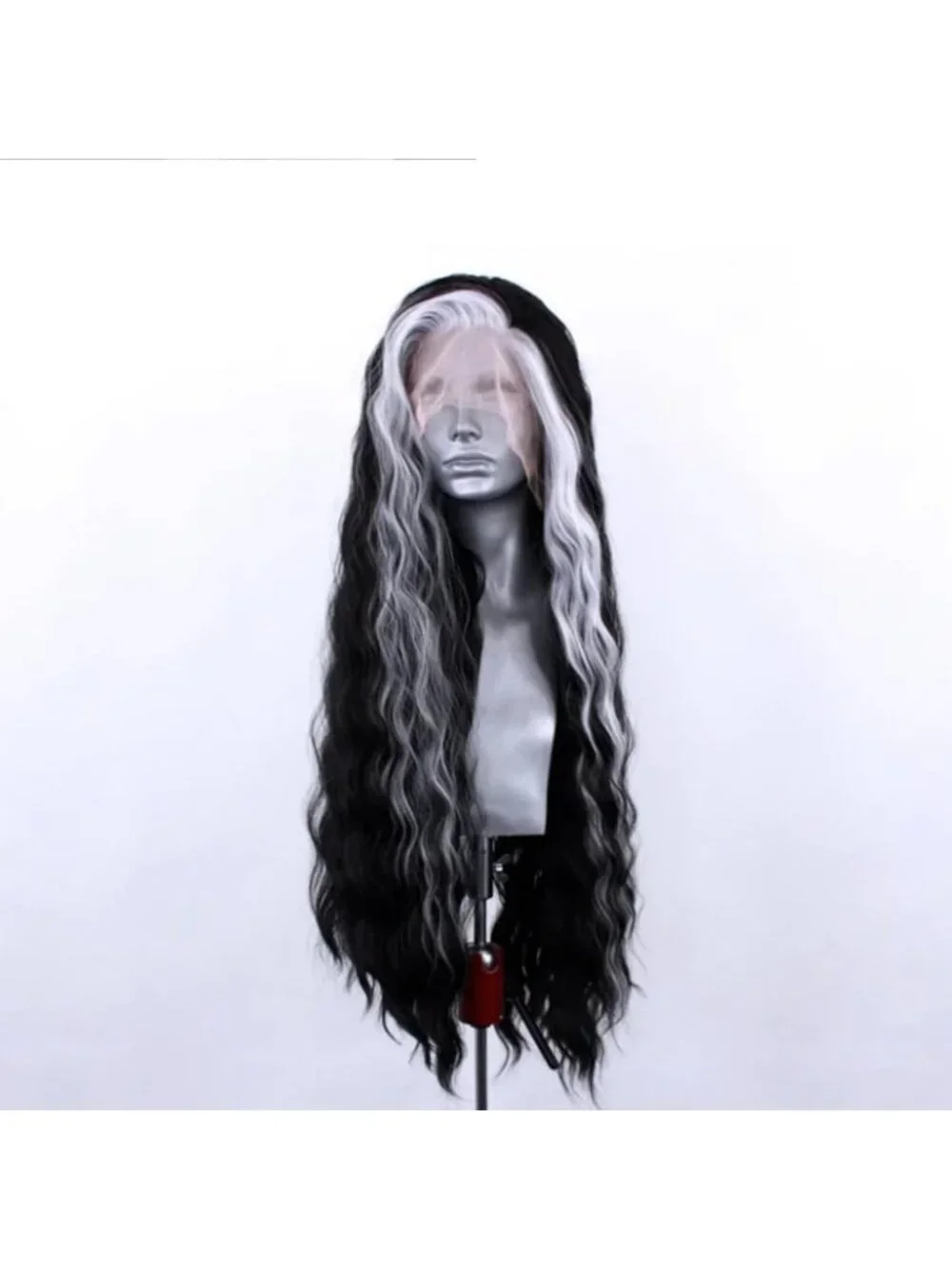 Long Curly Black & White Lace Front Wig - Heat Resistant, Natural Hairline, 24
